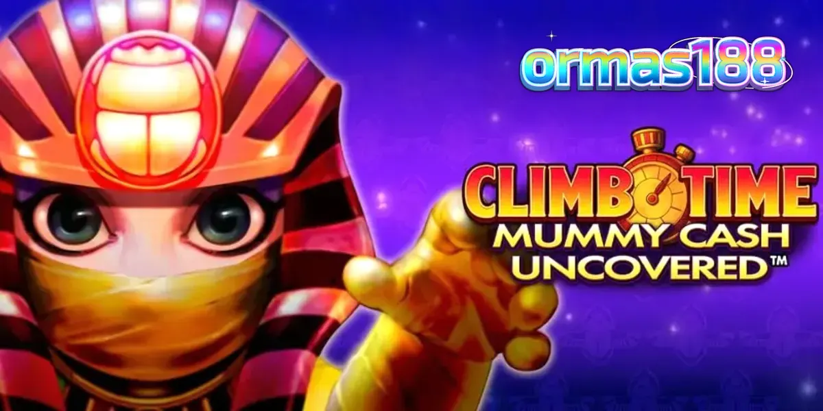 Tampilan visual slot Climb Time Mummy Cash Uncovered dengan latar belakang Mesir malam hari